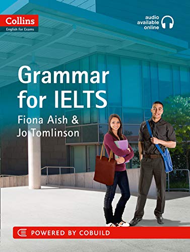IELTS grammar textbook cover with students and a university building.