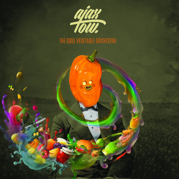 Album cover: person with orange pepper head surrounded by colorful produce.