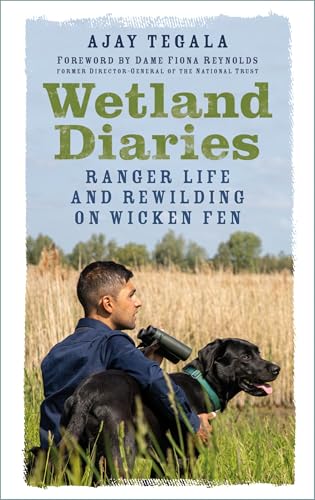 Book cover: “Wetland Diaries” with a ranger, dog, and fen landscape.
