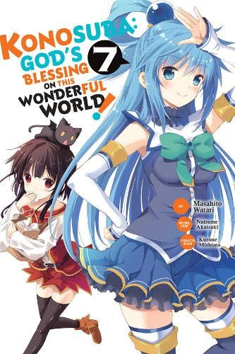 Manga cover featuring Aqua and Megumin with a small black cat on her head.