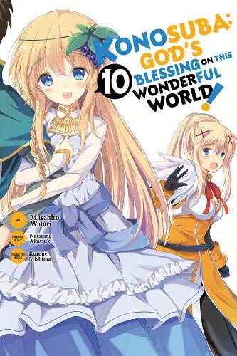 Konosuba manga volume 10 cover featuring blonde anime girl with blue eyes.