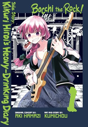 Manga cover featuring pink-haired woman playing a black electric bass guitar.