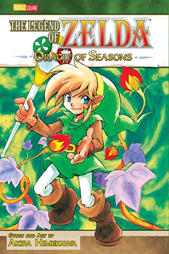 Link, a blonde boy in green, holds a staff amidst flowers.