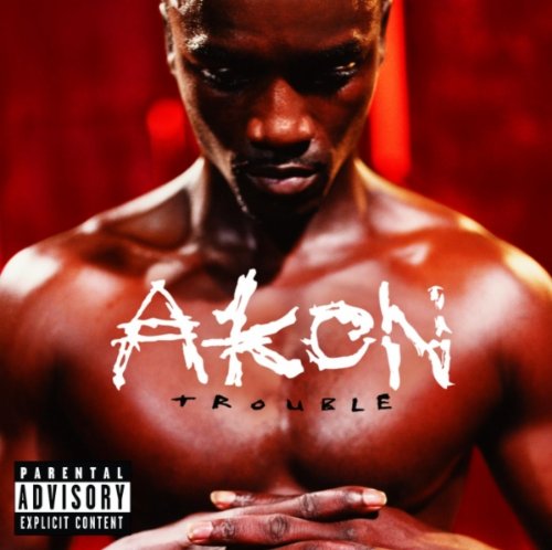 Akon album cover featuring a shirtless man against a red background with white text.