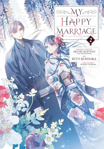 Manga cover: couple in traditional clothing with floral background.
