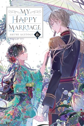 Manga volume 6 cover: couple with umbrella amidst floral background.