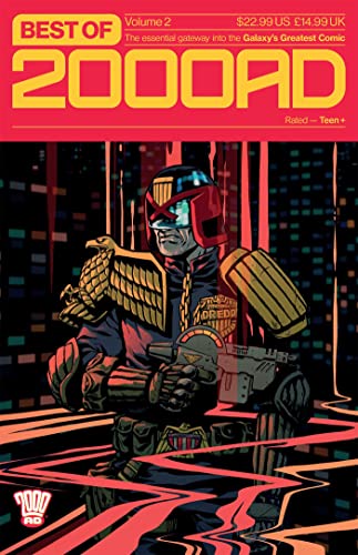 Comic book cover featuring Judge Dredd in a red and black illustrated scene.