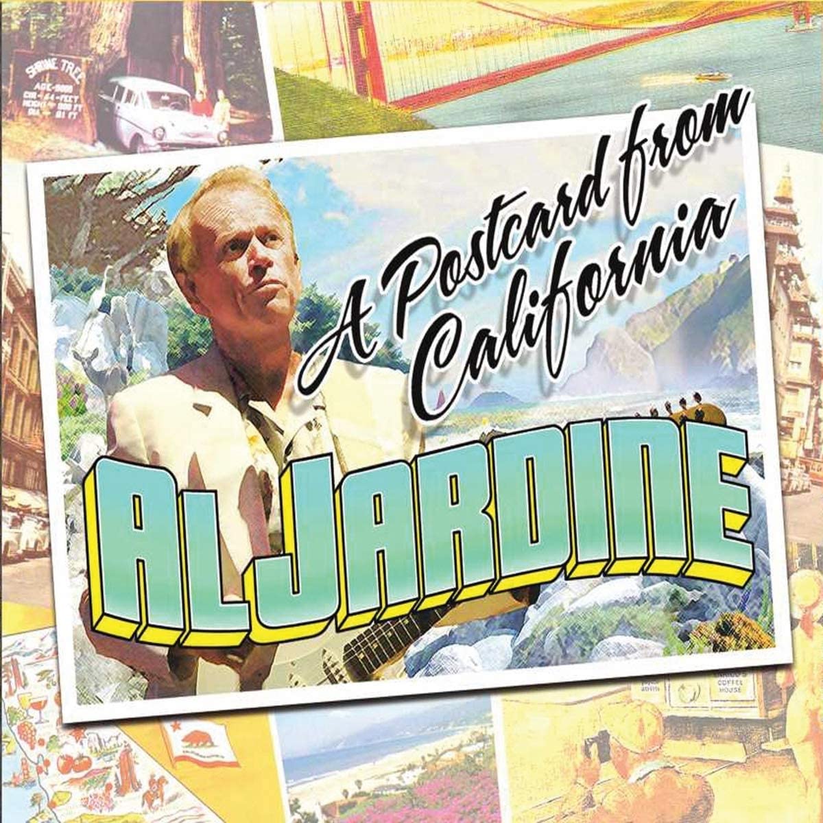 "CD case and disc for 'Al Jardine - A Postcard From California' album, featuring a collage."