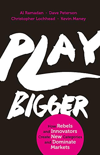 Book cover: "Play Bigger" with bold white and pink text on a dark background.