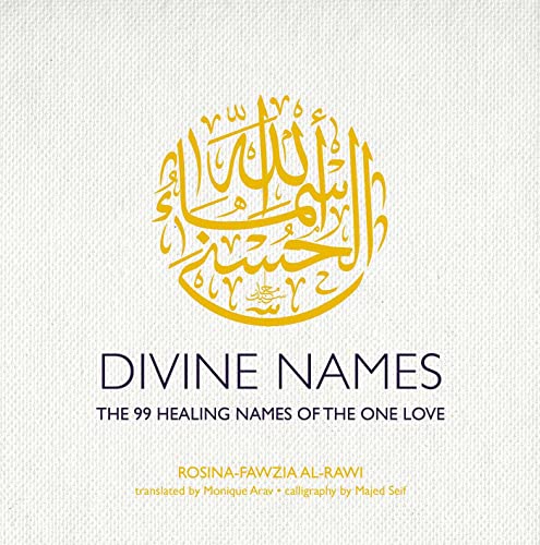 Book cover with golden Arabic calligraphy and the title "Divine Names.