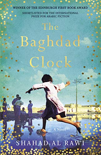 Book cover: "The Baghdad Clock" with a girl running in Iraq.