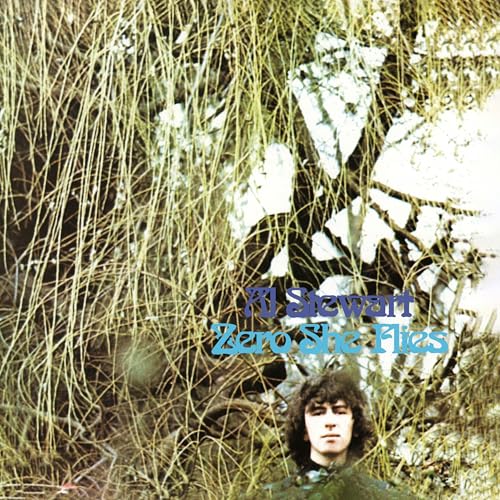 Album cover for Al Stewart’s “Zero She Flies” featuring a man in grass.