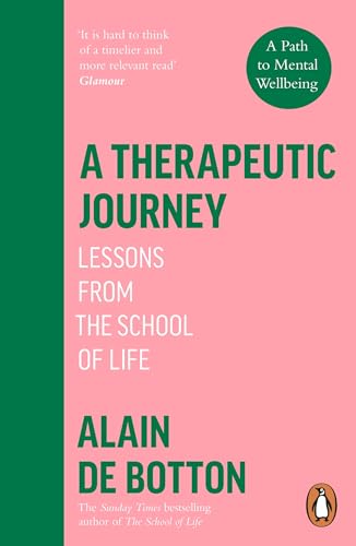 Book cover: “A Therapeutic Journey” by Alain de Botton, pink and green.