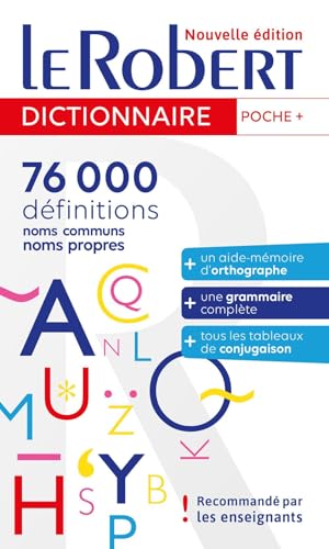 Front cover of Le Robert Dictionnaire Poche Plus with colorful letters and blue banners.