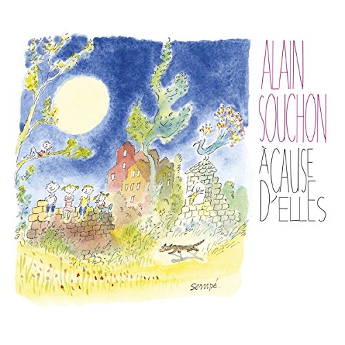CD cover: watercolor painting of a village scene under a full moon.