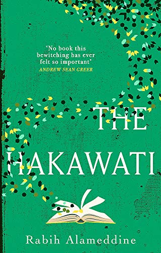 Green book cover with white title “The Hakawati” and open book illustration.