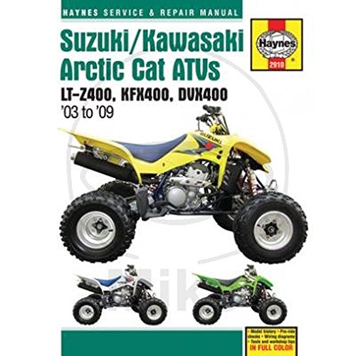 Haynes repair manual cover featuring a yellow Suzuki LT-Z400 ATV.