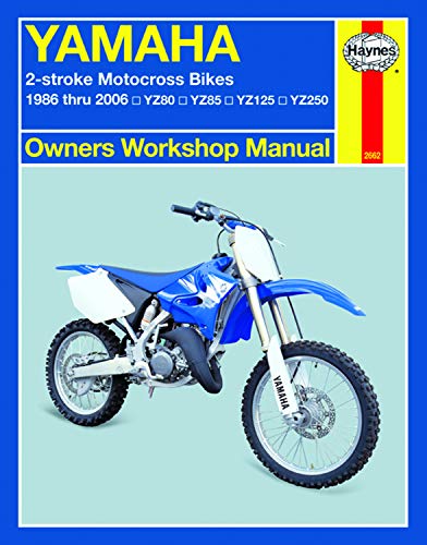 Blue Yamaha motocross bike on cover of repair manual.