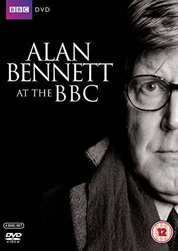 Black and white portrait of Alan Bennett on a DVD cover with BBC branding.