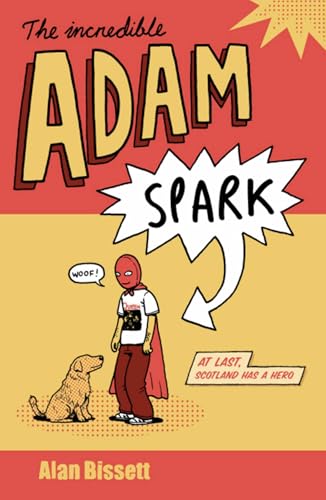 Book cover: boy in red mask and cape with a golden dog.