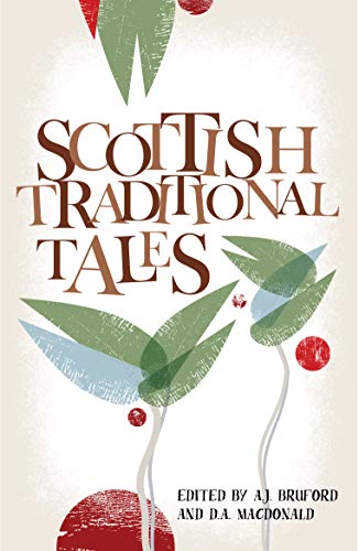 Book cover: "Scottish Traditional Tales" with illustrated foliage.