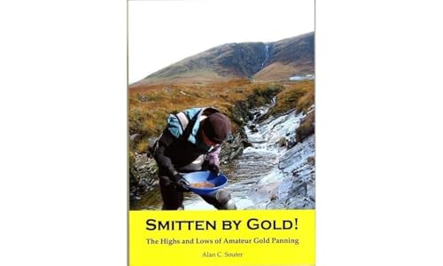 Book cover: person gold panning in a stream, mountainous background.