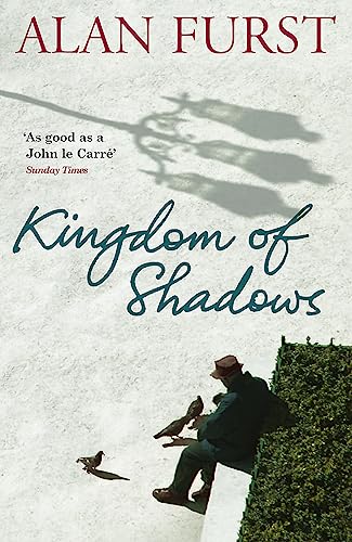 Book cover: “Kingdom of Shadows” with a man and pigeons.