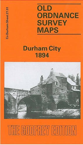 Cover of 1894 Durham City map featuring a historic bridge and buildings.