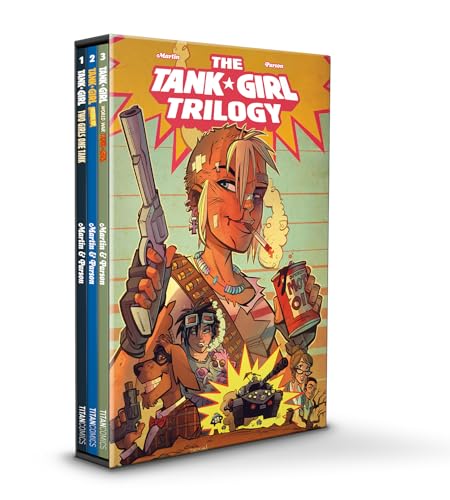 Box set of three Tank Girl graphic novels featuring a punk-style woman.