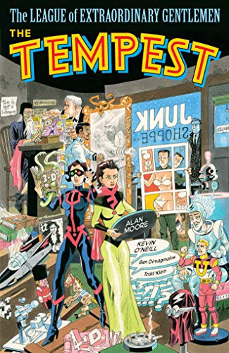 Comic book cover featuring various characters in a cluttered shop with bold title text.