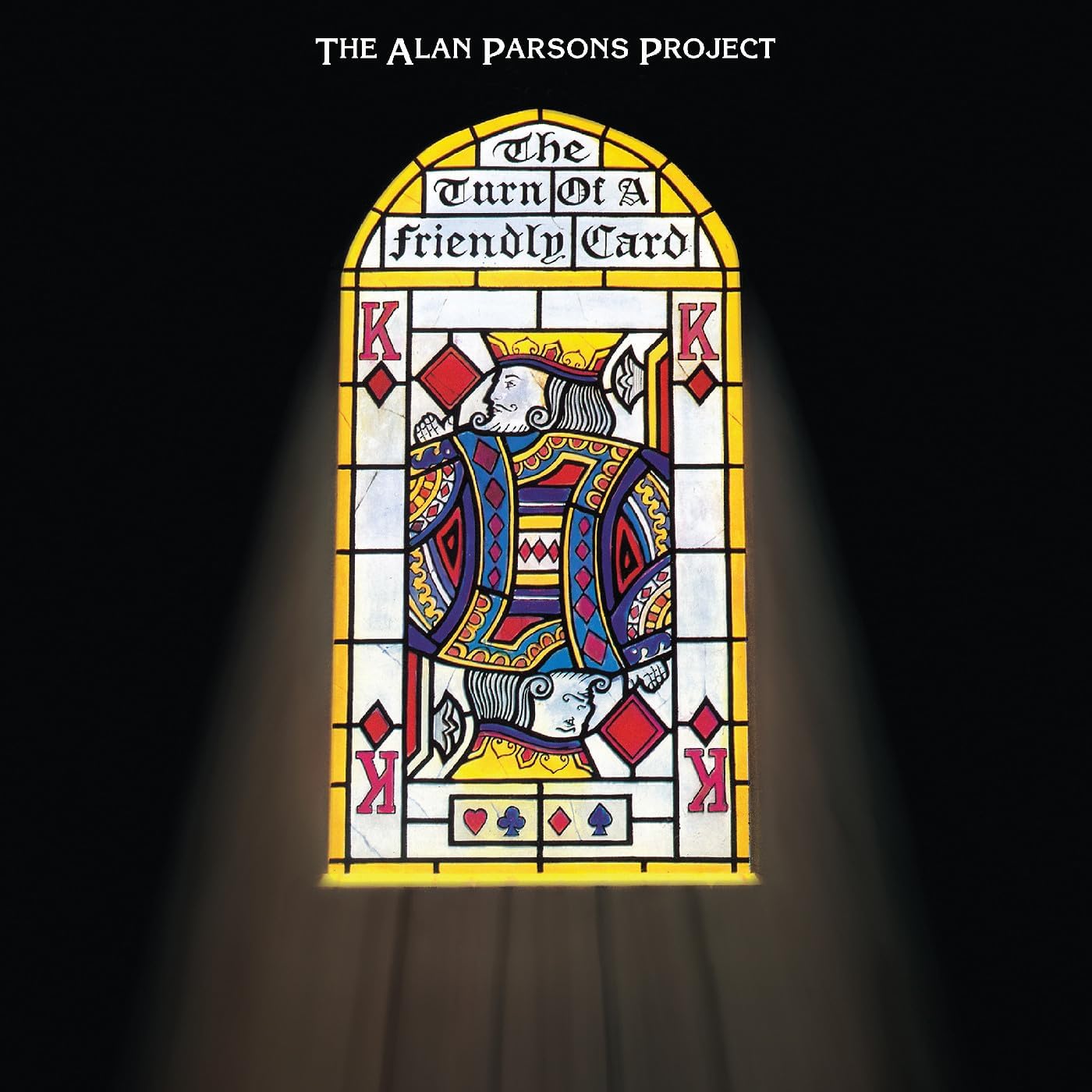Album cover: stained-glass King of Hearts card in a dark doorway.