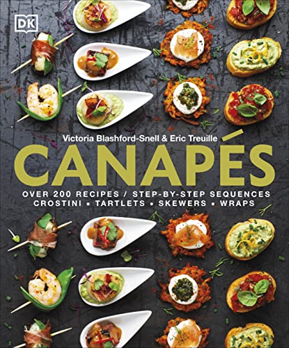 Book cover featuring various colorful canapés arranged on a dark surface.