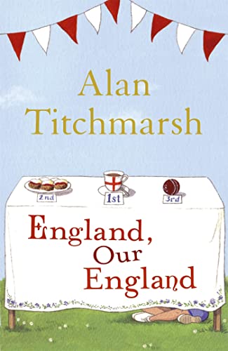 Book cover: "England, Our England" with bunting, tea, and cricket ball.
