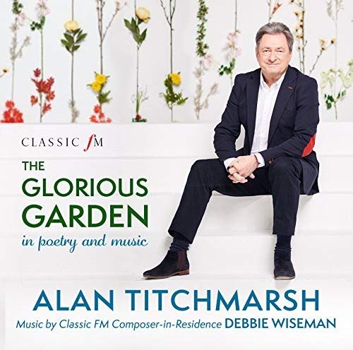 Alan Titchmarsh sits on steps with flowers behind him, CD cover.