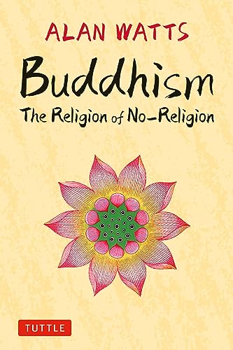 Book cover titled Buddhism: The Religion of No-Religion by Alan Watts with lotus illustration.