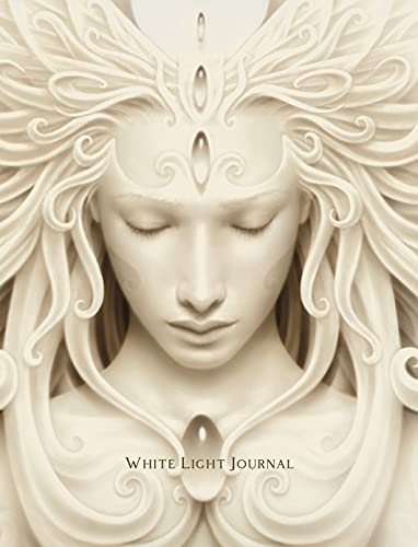 Cream-colored journal cover with sculpted face and ornate details.