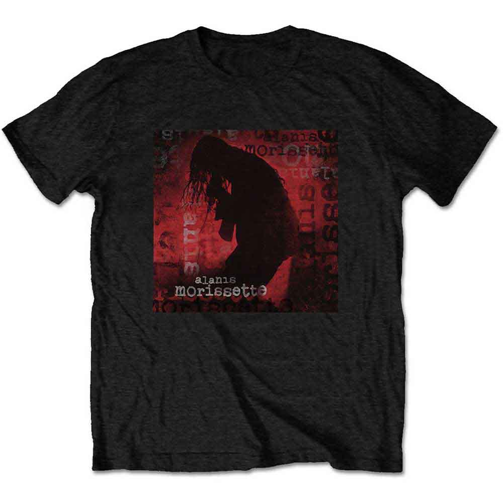 Black t-shirt with a silhouette of Alanis Morissette, size small.