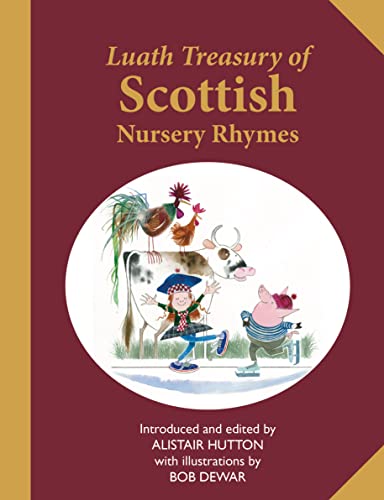 Book cover with illustrated farm animals and a child, Scottish nursery rhymes.