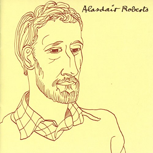 Line drawing of Alasdair Roberts on a yellow background with his name written above.