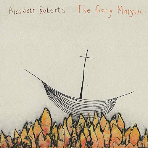 Album cover with boat on jagged, orange rocks against a gray background.