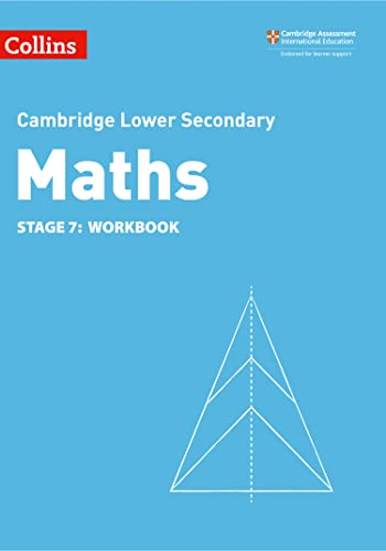 Blue cover of “Lower Secondary Maths Workbook: Stage 7” with a triangle.