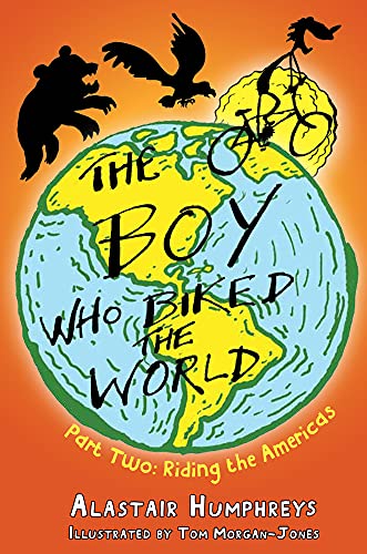 Book cover featuring a globe, a cyclist, a bear, and a bird on orange.