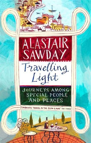 Book cover with illustrated townscape, lettering, and a table setting.
