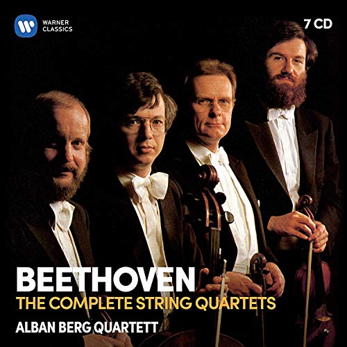Portrait of the Alban Berg Quartett with "Beethoven" text overlay.