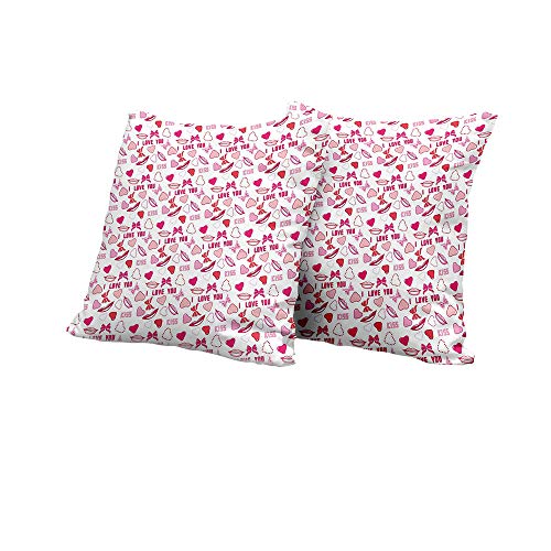 Two heart-patterned pillows, one red and one white, against a white background.