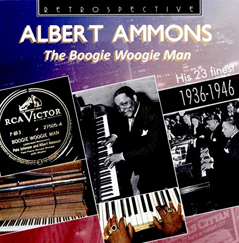 CD cover for Albert Ammons’ “The Boogie Woogie Man” with photos of him playing piano.