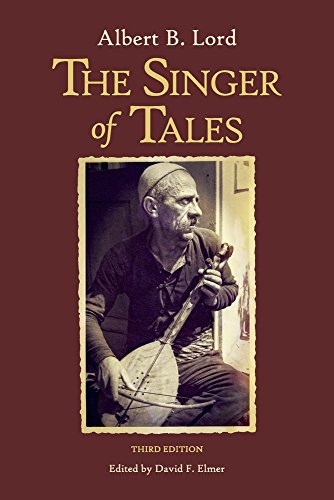 Book cover: "The Singer of Tales" with image of a musician playing a stringed instrument.