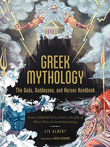 Book cover featuring Zeus, Poseidon, and Athena with the title Greek Mythology.