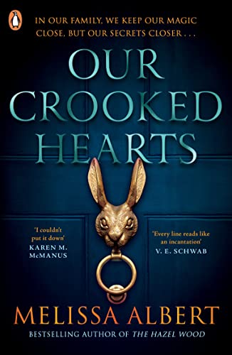 Book cover featuring a golden rabbit door knocker onHSL on a dark blue door.