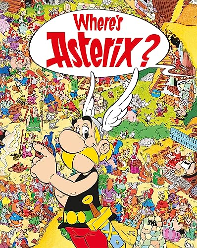 Asterix stands in front of a crowded village scene with the title Where's Asterix.